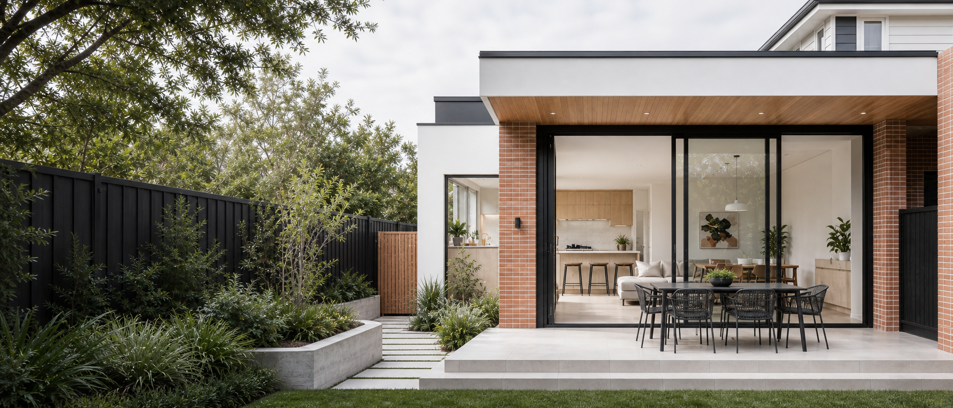 Modern Melbourne home extension with neutral daylight and subtle movement through the living space